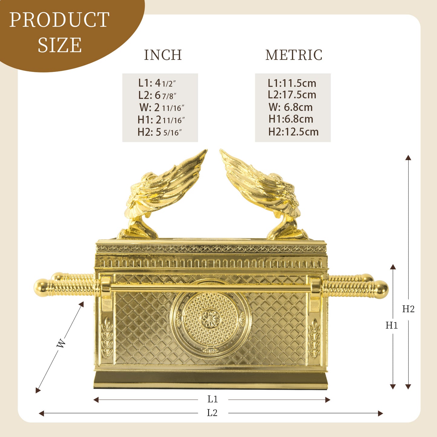 BRTAGG The Ark of The Covenant Historic Model Replica with Rod of Aaron/Manna/Ten Commandments, Gold Plated Religious Decorative Figurine Collectible Judaic Israel (1:10 Scale, 6.8" Long, Model 2793)