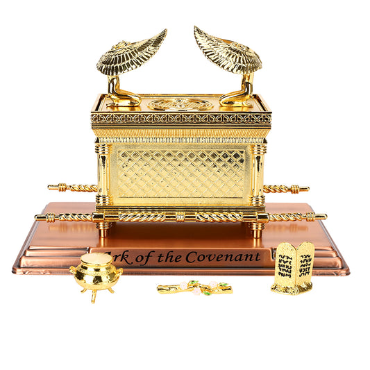 BRTAGG The Ark of The Covenant Replica Gold Plated Statue with Contents, Aaron‘s Rod/Manna/Ten Mandments Stone (Large)