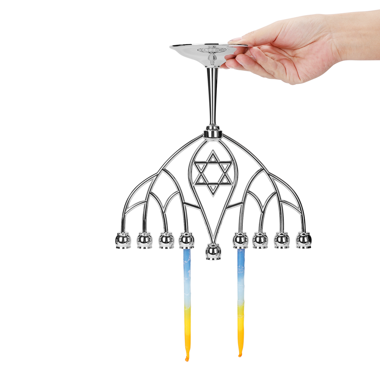 BRTAGG Hanukkah Menorah Upgrade Cups with Built-in Pins, Star of David Candle Holders 9 Branches, Fits All Candles up to 0.59" in Diameter, Jewish Gifts