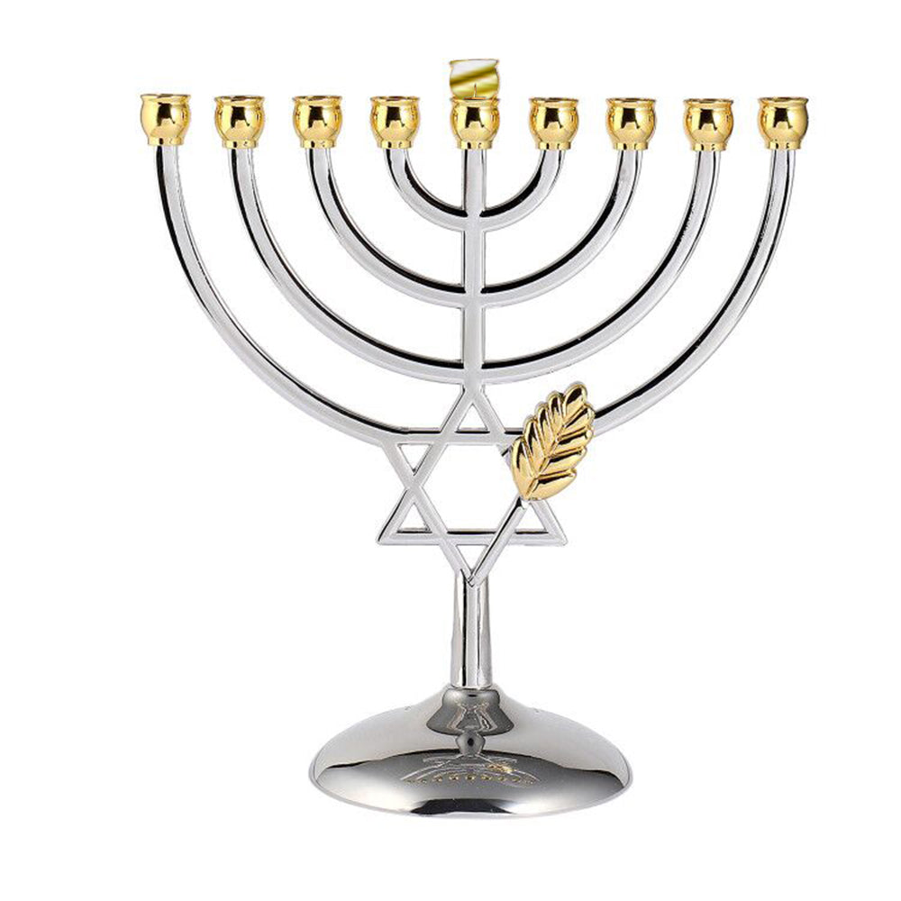 BRTAGG Hanukkah Menorah Upgrade Cups with Built-in Pins, Star of David Candle Holders 9 Branches, Silverplated Full Size Non Tarnish, Jewish Gifts (7 inch)