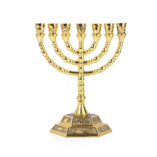 BRTAGG 12 Tribes of Israel Menorah, Jerusalem Temple 7 Branch Jewish Candle Holder