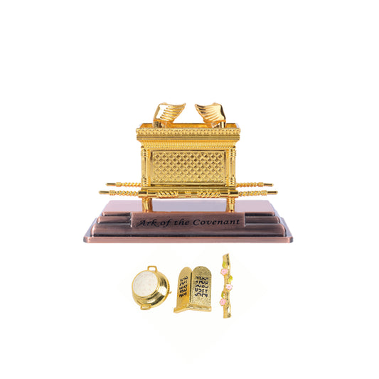 BRTAGG The Ark of The Covenant Replica Gold Plated Statue with Contents, Aaron‘s Rod/Manna/Ten Mandments Stone (Small)