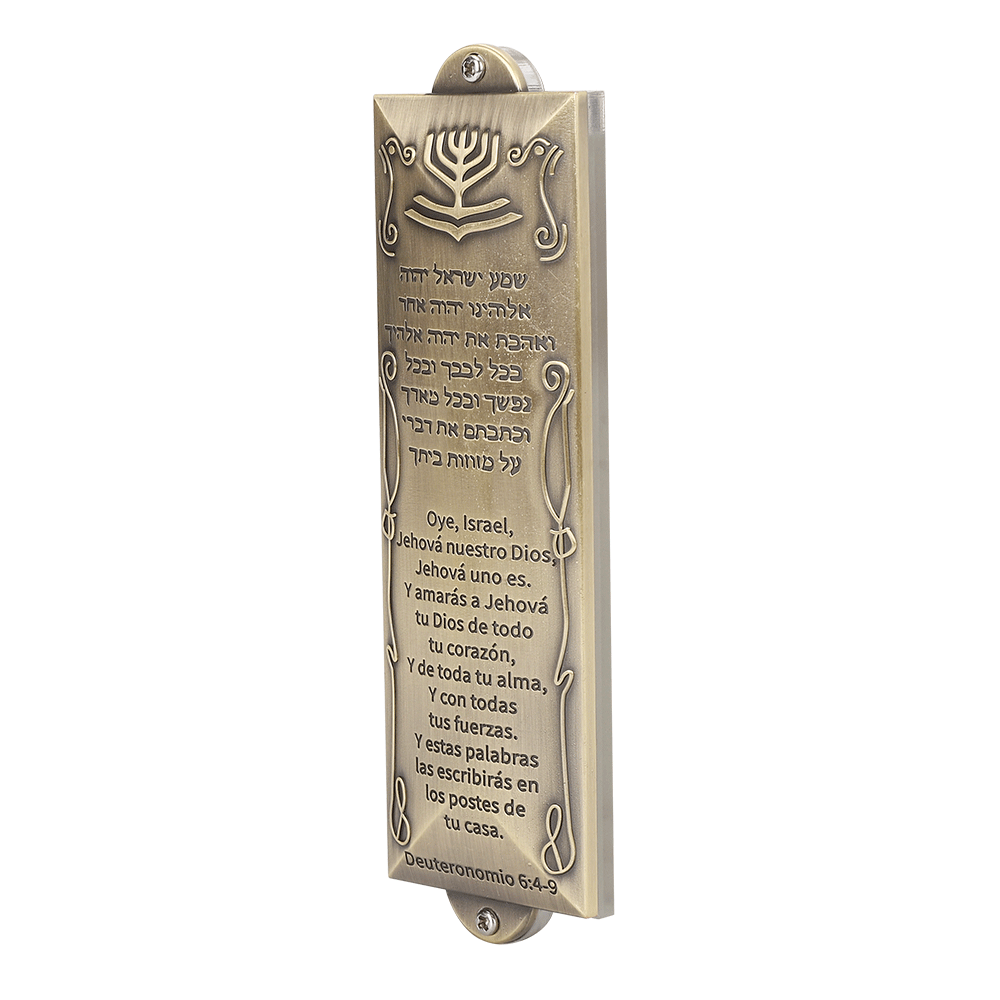 BRTAGG Mezuzah Case with Double Sided Tape, 5.5" Tall, Spanish & Hebrew Scripture, Bronze, Easy Peel and Stick Mezuzah Cover Jewish Gifts (for 4 Inches Scroll)