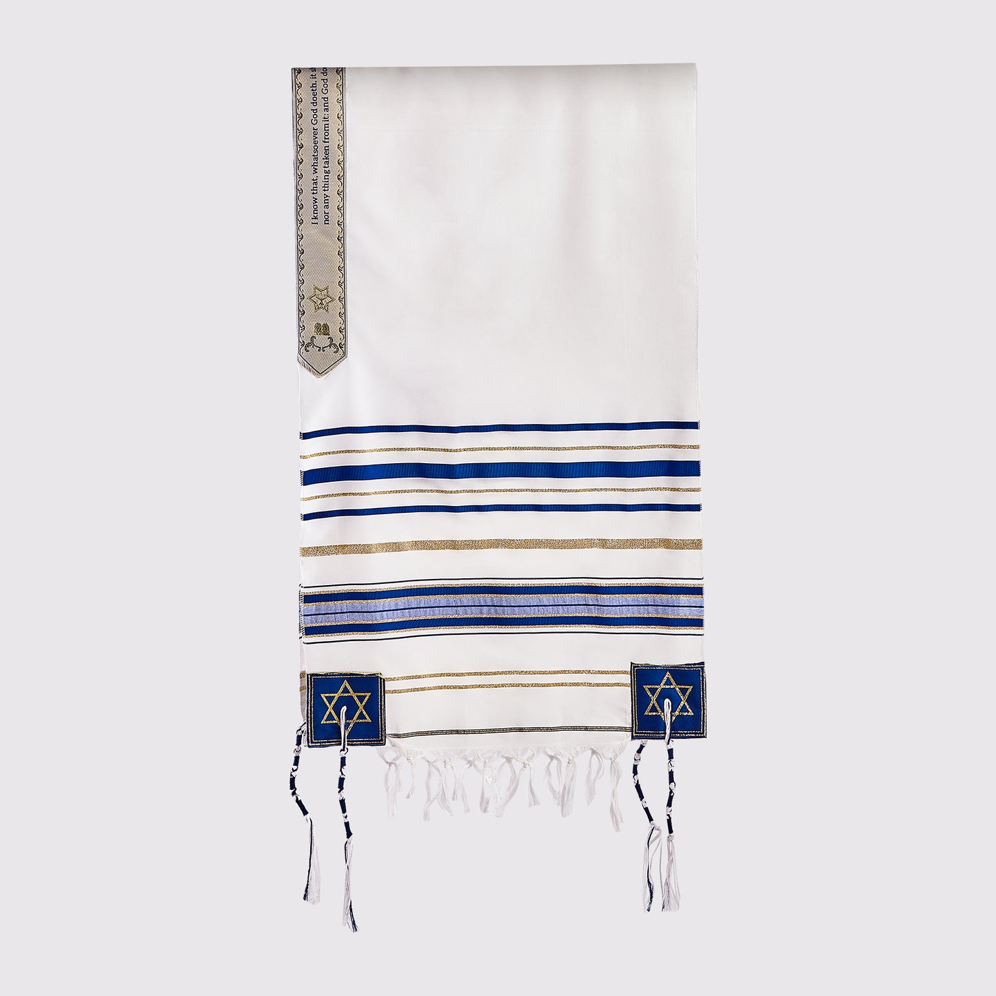 BRTAGG Tallit with Clips and Bag, Prayer Shawl with David of Star, 70"x 20" Jewish Gifts