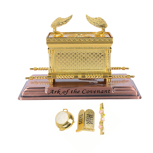 BRTAGG The Ark of The Covenant Replica Gold Plated Statue with Contents, Aaron‘s Rod/Manna/Ten Mandments Stone (Medium)