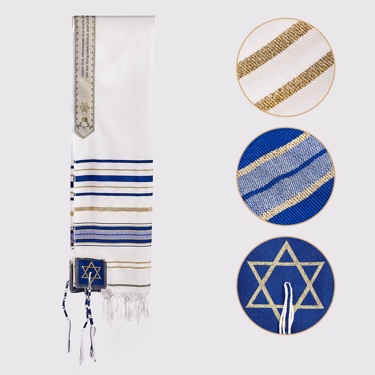 BRTAGG Tallit with Clips and Bag, Prayer Shawl with David of Star, 70"x 20" Jewish Gifts