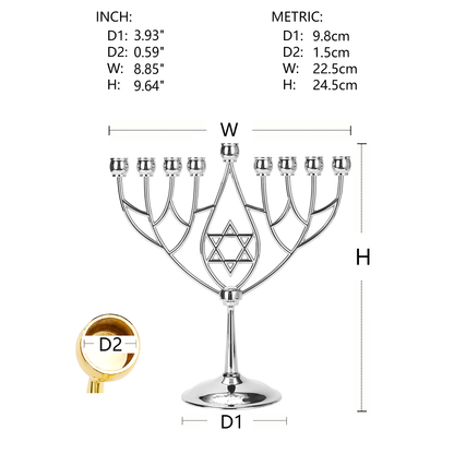 BRTAGG Hanukkah Menorah Upgrade Cups with Built-in Pins, Star of David Candle Holders 9 Branches, Fits All Candles up to 0.59" in Diameter, Jewish Gifts