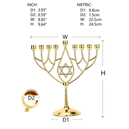 BRTAGG Hanukkah Menorah Upgrade Cups with Built-in Pins, Star of David Candle Holders 9 Branches, Fits All Candles up to 0.59" in Diameter, Jewish Gifts